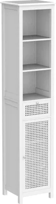 Produktbild von SoBuy Badezimmerschrank Hochschrank Aufbewahrungsschrank Badezimmer Säulenschrank mit 1 Poly Rattan Tür, 1 Schublade und 3 Einlegeböden, Weiß