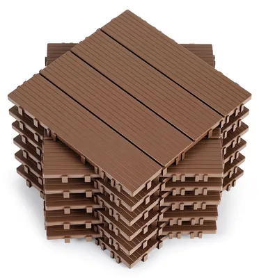 Obrázok produktu pre Peviasot, 11 kusov terasových dlaždíc, 1 m², 30x30 cm, plastové, klikacie dlaždice, dlaždice na balkón, vzhľad dreva, pruhované, odolné voči poveternostným vplyvom, protišmykové, hnedé, 4 pruhy