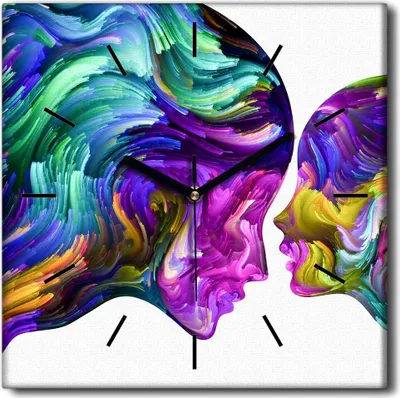 Produktbild von Coloray Uhr auf Leinwand 30x30 cm Wand Uhr Dekoration Wohnzimmer Segeltuch schwarze Hände -Zwei Gesichter Kunstkunst