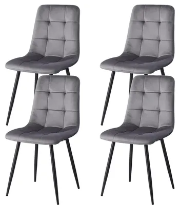 Produktbild von Esszimmerstühle - 4er Set - Gepolsterte Sitzfläche aus Stoff - Metallgestell - Ergonomische Rückenlehne - Ohne Armlehnen - Modernes Design - Dunkelgrau