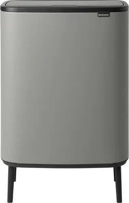 A gray Brabantia Bo Touch bin with black legs and lid, shown from the front on a white background.