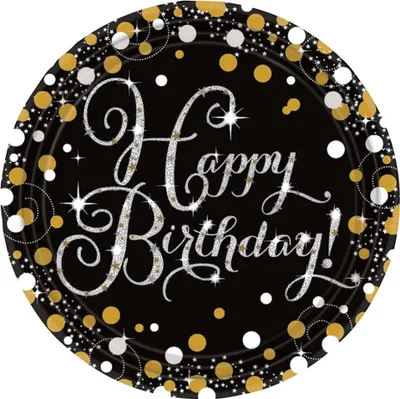 Produktbild von Happy Birthday Pappteller Glamour 8 St. als Partygeschirr für Deinen Geburtstag & als Tischdeko