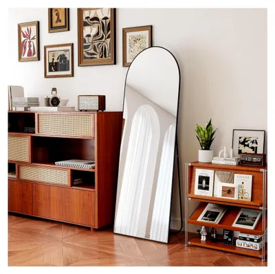 Produktbild von Ganzkörperspiegel 147 x 46 cm, rechteckiger Stand- oder Wandspiegel, Aluminiumrahmen, gehärtetes Glas, für Schlafzimmer, Ankleidezimmer, Wohnzimmer, Schwarz