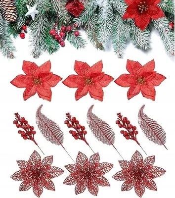 Produktbild von Glitzernde Weihnachtsstern-Dekorationen Set 12 Stück
