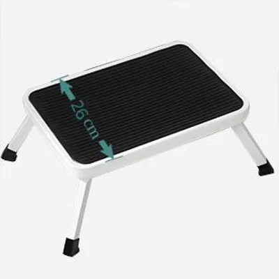Produktbild von Trittleiter - Klappbarer 1-stufiger Tritthocker - Stahl - Rutschfeste Trittfläche - Belastbar bis 150 kg - Weiß