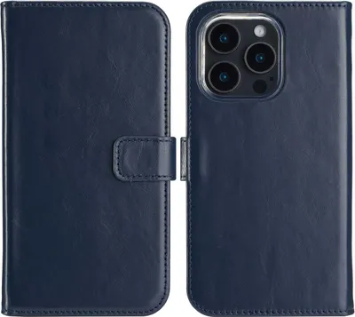 Image de Selencia Bibliothèque en cuir véritable pour l'Apple iPhone 16 Pro - Bleu