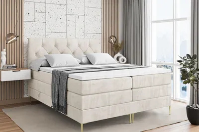 Produktbild von ALTDECOR Boxspringbett mit Gold Füßen, Matratze und Lattenrost, Topper, Polsterbett mit Bettkasten, Bett mit Stauraum H3- und H4- Matratze, Doppelbett -MIRAGE-FZ KING-160x200 - Beige Monolith