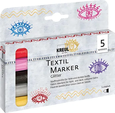 Obrázek produktu pro KREUL 92651 Třpytivé fixy na textil KREUL, střední sada 5 ks