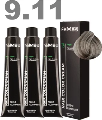 Produktbild von FemMas Haarfarbe mit Arganöl Lichtblond Asch Intensiv 9.11 3x100 ml