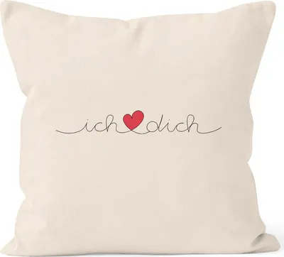 Produktbild von Kissen-Bezug Ich Liebe Dich Valentinstag Geschenk Schriftzug Kissen-Hülle Deko-Kissen Baumwolle MoonWorks® natur unisize