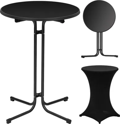 Image de Table pliante avec plateau, diamètre 80 cm | Blanc, Noir | 90x90x110 cm