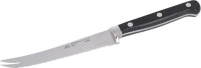 Image de STUBAI Couteau à tomates forgé à lame crantée, 2 pointes | 140 mm | Couteau de cuisine en acier inoxydable pour couper les tomates, les kiwis, les fruits mous et les légumes, lavable au lave-vaisselle