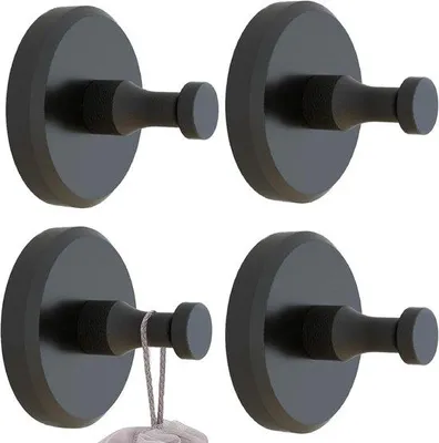 Produktbild von Famanu Handtuchhaken Set aus 4 rostfreien Edelstahl-Vakuum-Saugnäpfen, belastbar bis 5 kg, schwarz