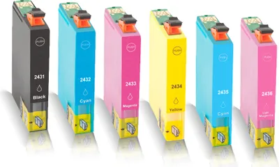 Produktbild von 6x kompatible Tintenpatronen für Epson Expression Photo C13T24214010 C13T24224010 C13T24234010 C13T24244010 C13T24254010 C13T24264010 Schwarz - Black Cyan Magenta Yellow Light Cyan Light Magenta - Eco Line Serie