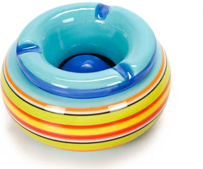 Produktbild von Wind-Aschenbecher mit abnehmbarem Deckel, Keramik Sturmaschenbecher Ø ca. 11 cm für den Innen- und Außenbereich, blau
