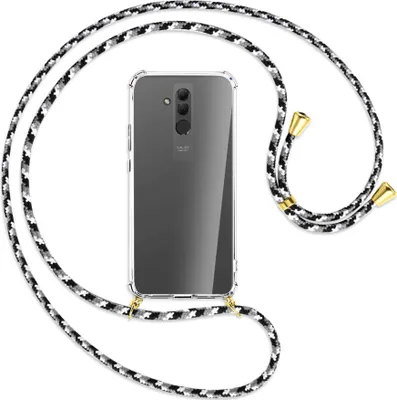Produktbild von Handykette Backcover-Schutzhülle mit Band (Metall goldfarben) für Huawei Mate 20 lite - schwarz/grau/weiß