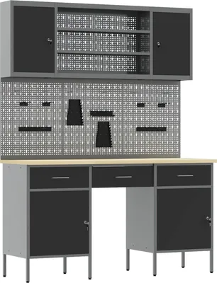 Productafbeelding van vidaXL Werkbank met opbergruimte, 10 stuks, zwart, voor ingenieurs, van hout en staal