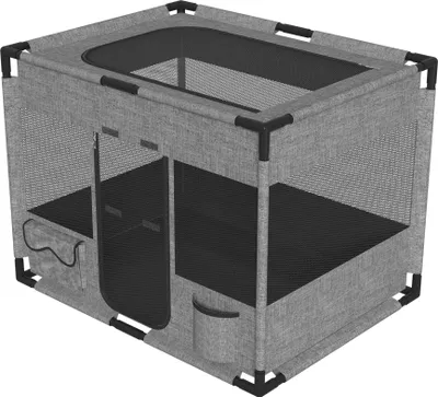 Obrázek produktu pro YRHome Čtvercový výběh pro domácí mazlíčky 85 x 65 x 65 cm, šedý, stabilní a bezpečný, 600D Oxford, síťované okno, boční kapsy, ideální pro byt, zahradu a terasu