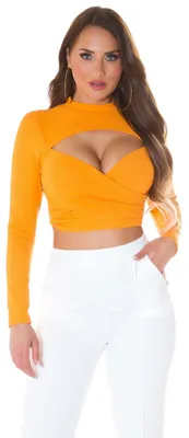 Immagine prodotto di Maglia a maniche lunghe a collo alto "Koucla", modello crop con dettagli cut-out, taglia unica