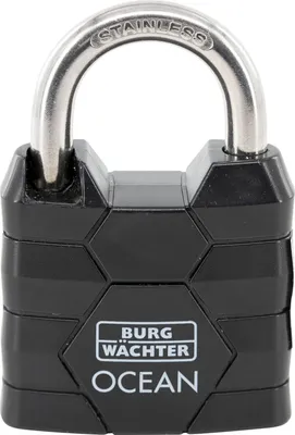 Produktbild von Burg Wächter Vorhängeschloss wetterfest Breite 40mm Ocean, rostfreies und seewasserfestes Vorhangschloss gleichsperrend mit 2x Schlüssel