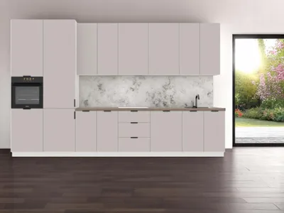 Produktbild von Küchenzeile – Küchenblock – Gerade Küche – Komplettküche – Singleküche – Sorento – K58-G400 L – 400 cm – Beige / Weiß Matt Ohne Arbeitsplatte