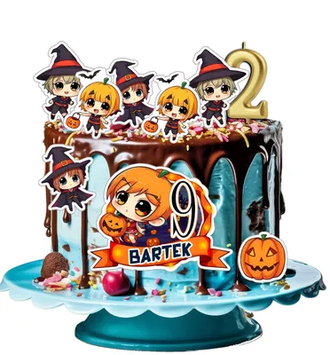 Zdjęcie produktu dla Opłatek Zestaw Urodzinowy Postacie Na Tort - Halloween + Imię