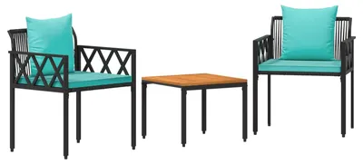 Immagine prodotto di Set di mobili da giardino, 3 pezzi, colore nero e turchese, in rattan sintetico