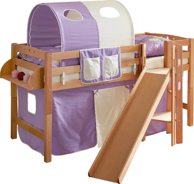 Produktbild von Podestbett mit Rutsche "Tino" Buche Natur Classic (Lila-Beige)