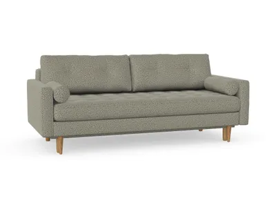 Produktbild von Esme II 3-Sitzer-Sofa mit Schlaffunktion, Massivholzkonstruktion, skandinavischer Stil, gestepptes Sitzkissen, Hohe Beine aus Eichenholz, gewachst, Chenille-Stoff Puente 33 Grün