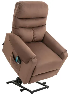 Produktbild von Fernsehsessel mit Aufstehhilfe Elektrisch, Massagesessel mit Liegefunktion und Wärmefunktion, Relaxsessel mit Fernbedienung und Seitentasche Verstellbar Polyester-Gewebe Braun