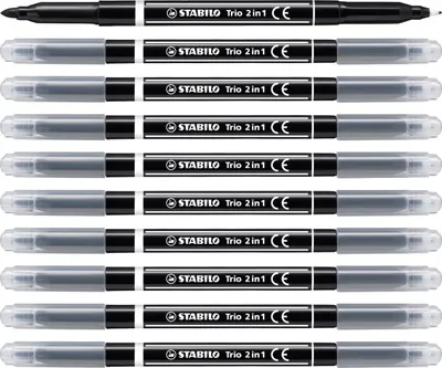 Produktbild von Filzstift und Fineliner in einem - STABILO Trio 2 in 1 - 10er Pack - schwarz