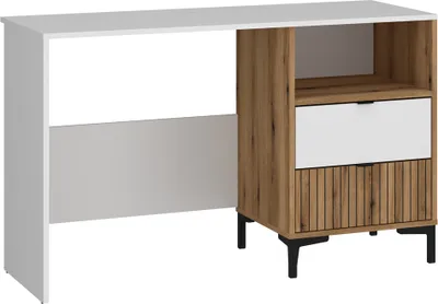 Produktbild von Schreibtisch weiß mit Eiche in Rillenoptik 120 cm breit RISBY-129
