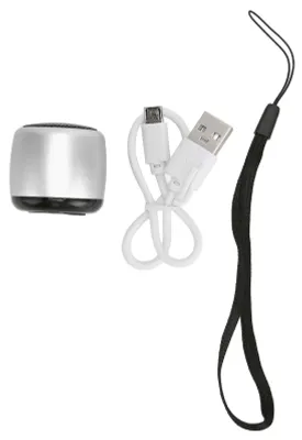 Productafbeelding van Mini Bluetooth-luidspreker, krachtige subwoofer, USB-oplaadbaar, metaal, draagbaar, draadloos, geschikt voor telefoon, tablet, PC, zilver