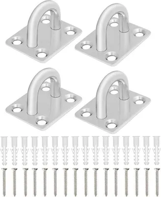 Immagine prodotto di Occhielli in acciaio M8 con vite (confezione da 4) - Robusti supporti a U per pareti e soffitti (40 x 50 mm) - Portata fino a 200 kg - Supporti ad anello per appendere oggetti