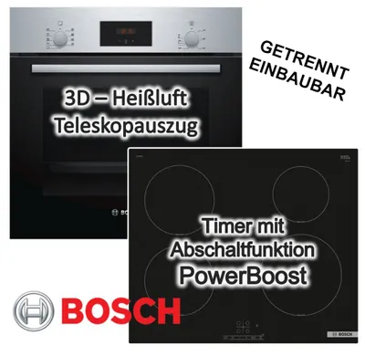 Produktbild von Herdset BOSCH Einbau-Backofen Teleskopauszug 3D-Heißluft + Induktionskochfeld Booster autark 60 cm