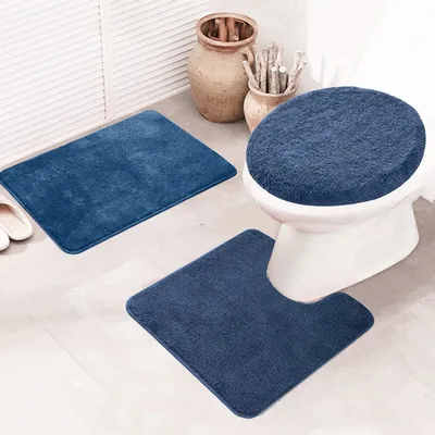 Image de Tapis de bain set 3 pièces - tapis de salle de bain - tapis antidérapant - tapis pour salle de bain - 50x80cm,Marine