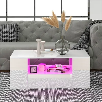 Produktbild von Moderner Couchtisch Hochglanz Wohnzimmermöbel 2 Schubladen und 2 Regalsofa Couchtisch Beistelltisch (95 x 53 x 37cm)