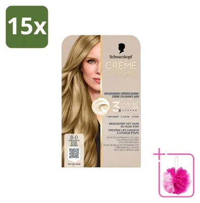 Imagen del producto de 15 unidades de Schwarzkopf Creme Supreme 8-0 Rubio Natural - Tinte permanente para el cabello, 245g - Paquete económico