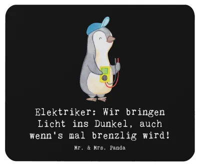 Produktbild von Mr. & Mrs. Panda Mauspad Elektriker Lichtbringer - Schwarz - Geschenk, Berufe, Beruf, mausteppich, elektrische Anlagen, Mousepad, Berufsgestaltung, Geschenke, Mouse Pad