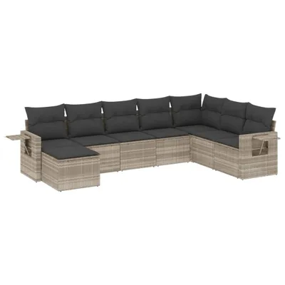 Produktbild von 8-tlg. Garten-Sofagarnitur mit Kissen Hellgrau Poly Rattan