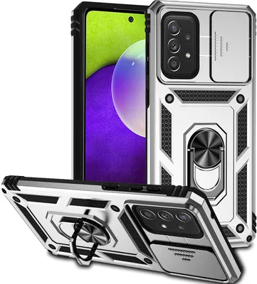 Image de Étui pour Samsung Galaxy A53 5G étui double couche avec couvercle coulissant pour appareil photo et anneau de support Argent