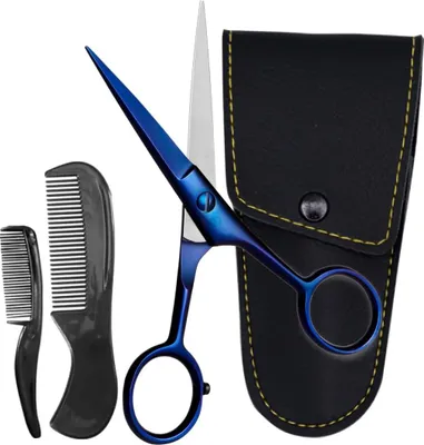 Immagine prodotto di Forbici professionali ONTAKI in acciaio tedesco per barba e baffi (12,7 cm) - Blu notte