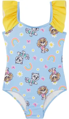 Produktbild von Paw Patrol Badeanzug Mädchen 2–7 Jahre, Einteiler Sommer Schwimmanzug mit Rüschen, UPF 50+ Bademode Strand Schwimmen, Geschenke für Mädchen (6-7 Jahre, Blau Paw Patrol)