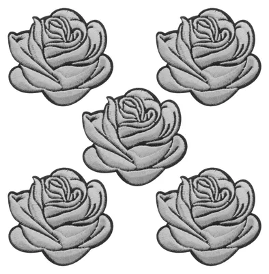 5er-Set geborduurde Rosen-Patches, 3D-Blumen, 6,4x7,3 cm