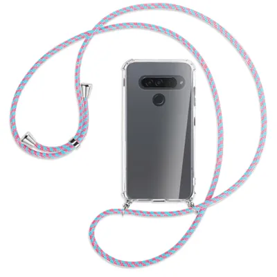 Produktbild von Handykette Backcover-Schutzhülle mit Band (Metall silberfarben) für LG G8S ThinQ - pink/mint