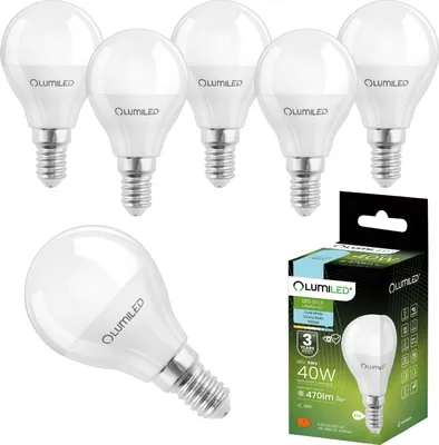 Produktbild von LUMILED LED Lampen E14 P45 5W ersetzt (40W Glühlampe) 6 Stück Set 470lm 6500K kaltweiß 180° Lichtwinkel 230V Glühbirne Birne Leuchtmittel Tropfenform Kugel Energiesparlampe