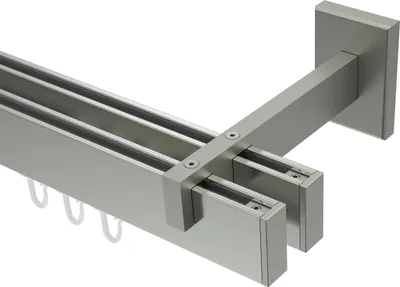 Produktbild von Interdeco Innenlaufstange / Gardinenstange mit Innenlauf Edelstahl-Optik, Typ Smartline Paxo (Kappe), 14x35 mm 2-läufig, 140 cm