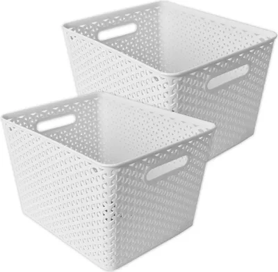 Produktbild von 2 Stück Aufbewahrungsbox Ordnungsbox Regalkorb Kunststoff Rattan Optik 18L weiß