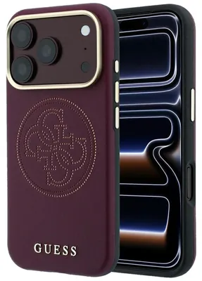 Obrázok produktu pre Perforované puzdro Guess 4G Gold Logo MagSafe pre iPhone 18 Pro / 17 Pro, bordové farby