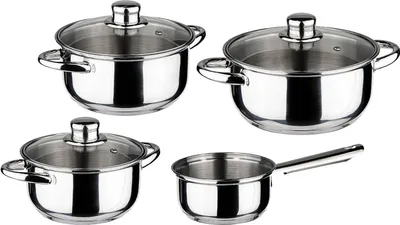 Produktbild von 7-tlg. Edelstahl Kochtopf-Set mit Glasdeckel